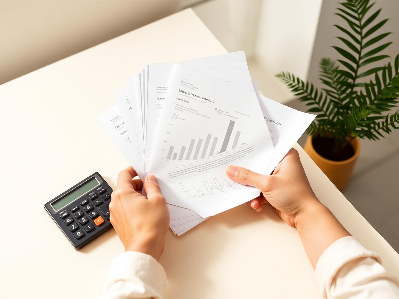 Documentos financeiros e calculadora